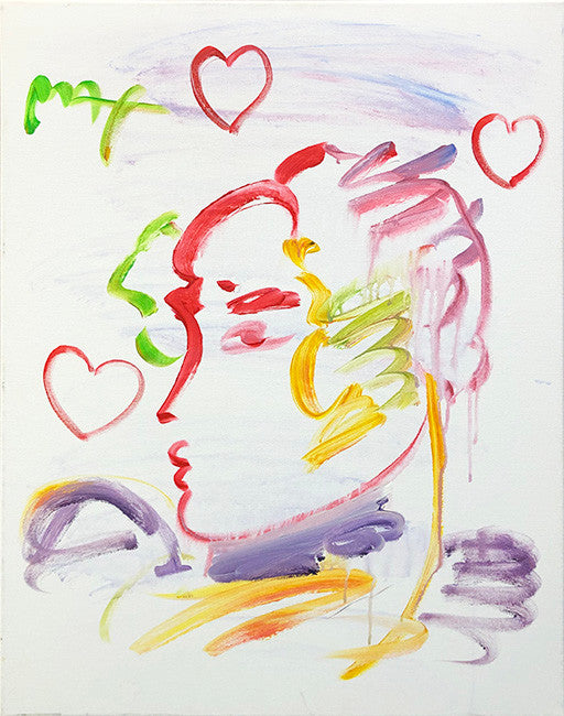 Profile Portrait Red Hearts (Original) by Peter Max, 2014 acrylic of canvas
