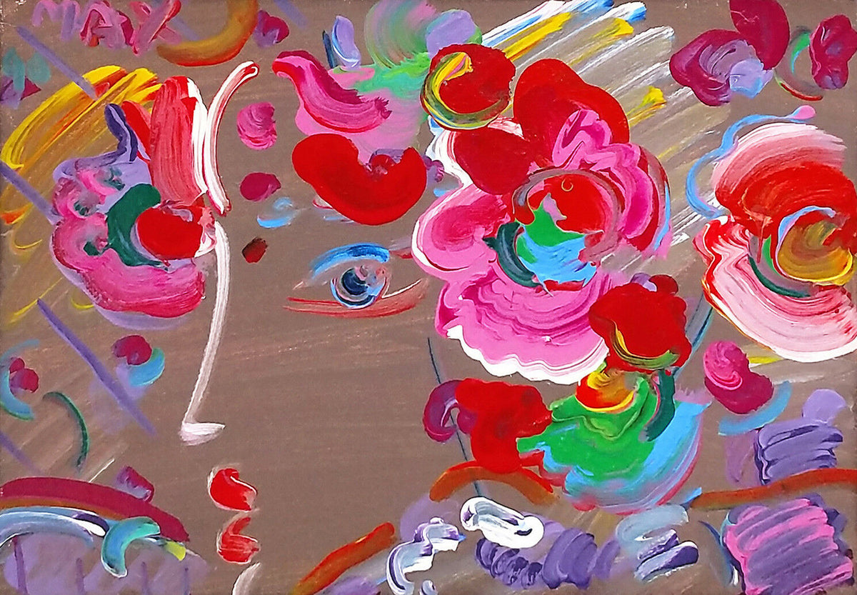 Profile with Flowers (Original) by Peter Max, 1990 acrylic on canvas — detail 2