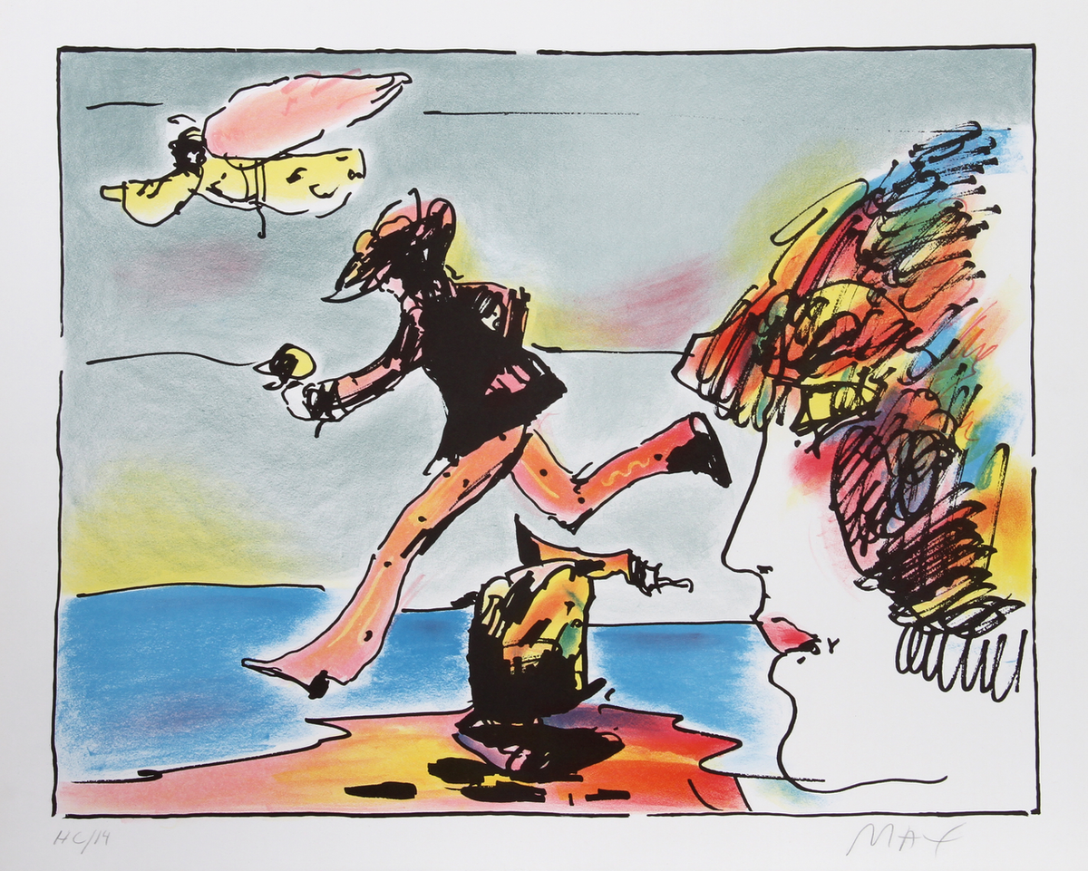 Runner and Flying Sage by Peter Max, 1982 serigraph on paper