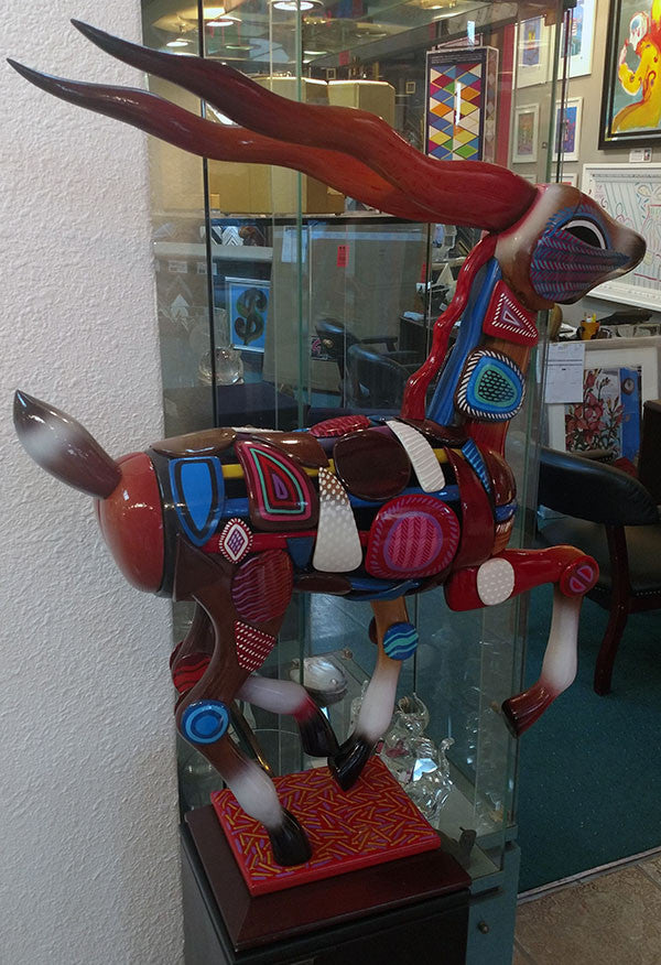 Red Buck V by Dan Meyer, cedar, cast resin, acrylic