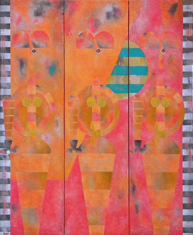 Desintegration Robotica Triptych by Judy Milazzo, 1999 mixed media on canvas