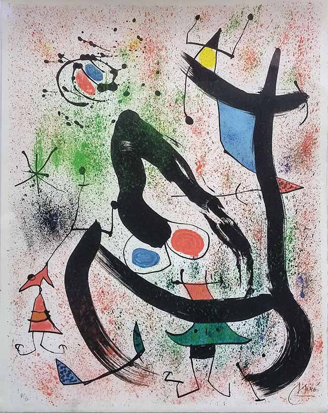 The Seers IV (Les Voyant) by Joan Miro, 1970 lithograph in colors
