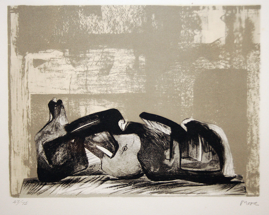 Reclining Figure Interior Setting by Henry Moore, 1977 lithograph in colors on th saunder