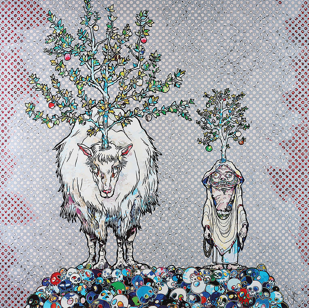Deer God of the Forest and Arhat by Takashi Murakami, woven paper, four-color offset printing, silver edition