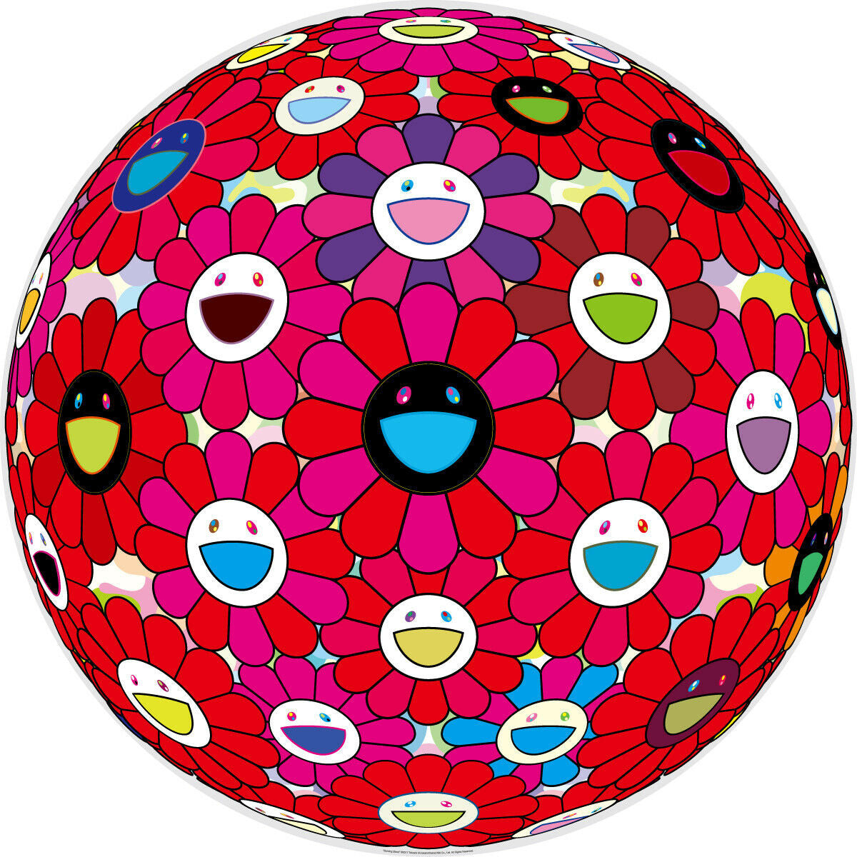 Flowerball Burning Red! (3D) by Takashi Murakami, 2010 offset lithograph with cold stamp and high gloss varnishing