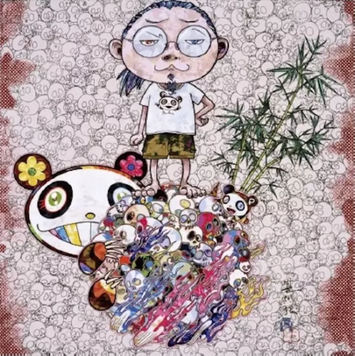 Panda Family and Me by Takashi Murakami, 2013 offset lithograph with 4 colors and silver