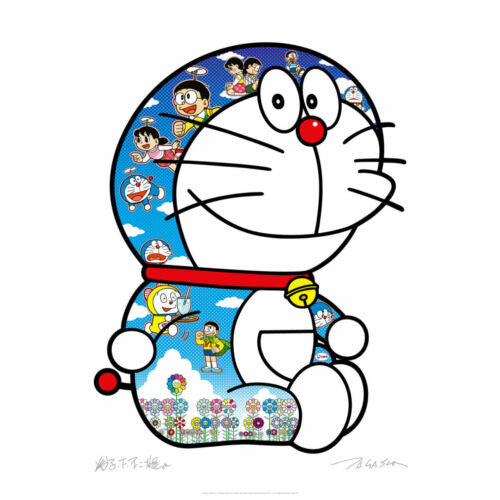 Sitting Up Doreamon by Takashi Murakami, 2017 offset print with silver and high gloss varnishing