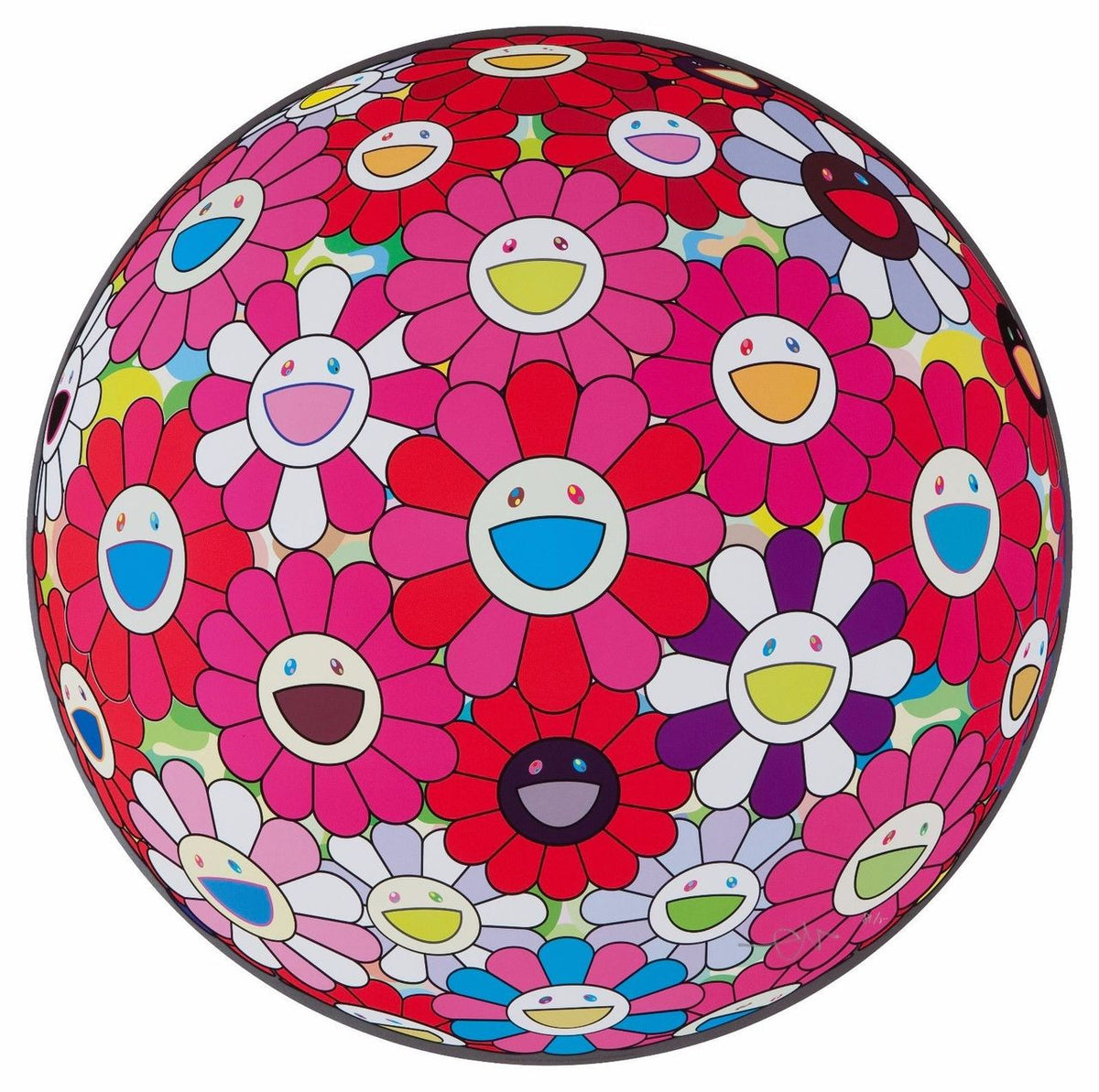 Flowerball Turn Red! (3D) by Takashi Murakami, 2010 offset lithograph with cold stamp and high gloss varnishing