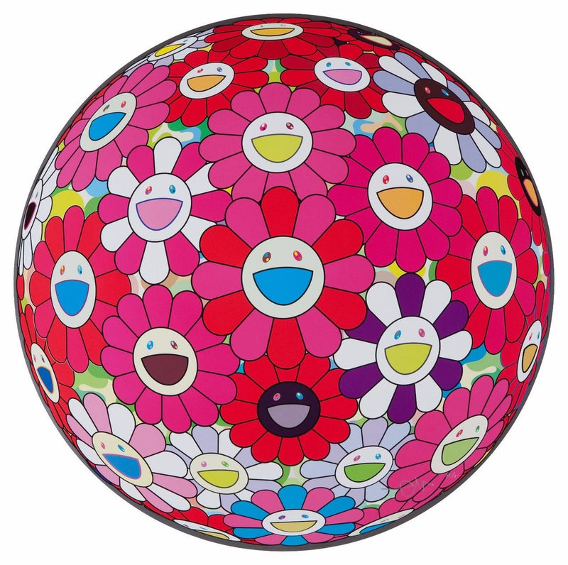 Flowerball Turn Red! (3D) by Takashi Murakami, 2010 offset lithograph with cold stamp and high gloss varnishing