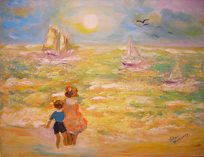 Children by the Sea in the Morning by Estera Nanassy, oil on canvas