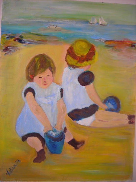 Children Playing on the Beach by Estera Nanassy, oil on canvas