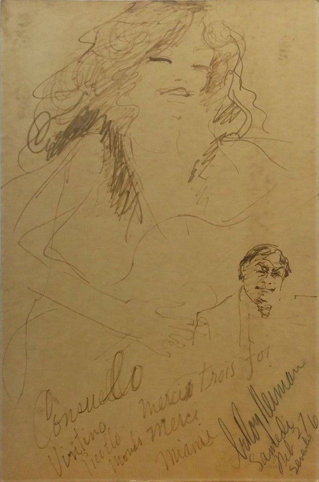 Consuelo Piccolo Mondo Ristorante by Leroy Neiman, drawing on cardboard