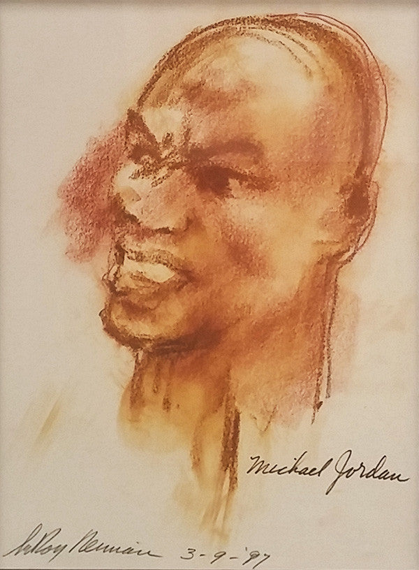 Michael Jordan by Leroy Neiman, 1997 drawing on paper — detail 2
