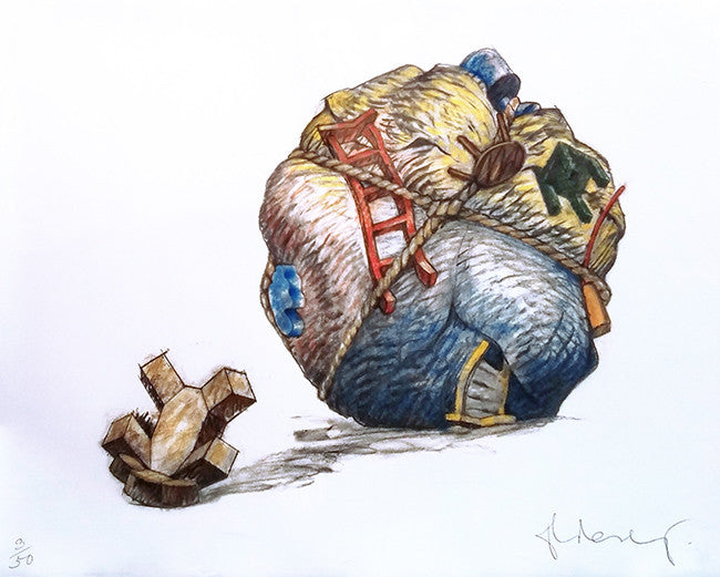 Houseball with Fallen Toy Bear by Claes Oldenburg, 2013 color pigment print on japanese watercolor paper