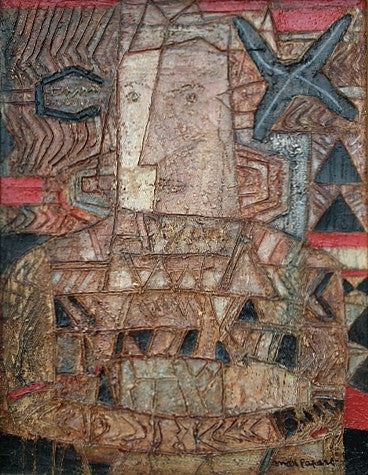 Figurational Head by Max Papart, 1957 mixed media, on canvas