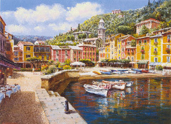 Harbor at Portofino by Sam Park, 2002 deluxe (embellished) canvas enhanced