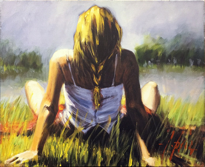 Reflections by Fabian Perez by Peter Max, embellished giclee on canvas