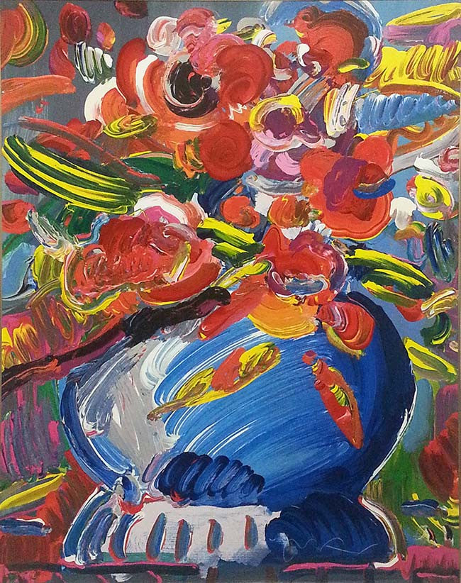 FLOWERS IN A BLUE VASE BY PETER MAX
