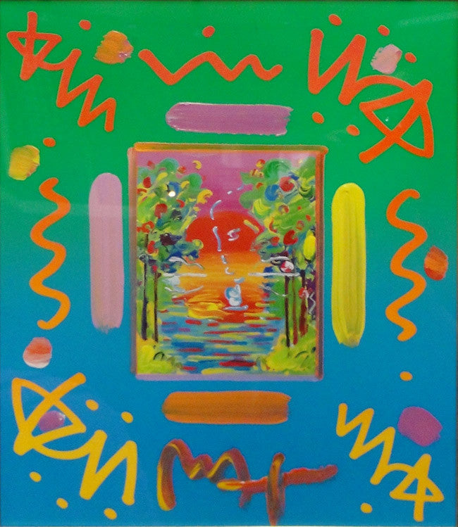 Better World Collage I (Overpaint) by Peter Max, 1999 mixed media & collage, with acrylic painting