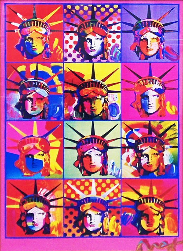 Liberty and Justice for All (Overpaint) by Peter Max, 2001 mixed media, paper