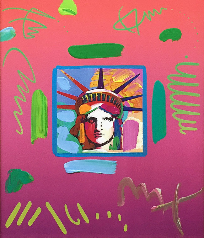Liberty Head II Pink (Overpaint) by Peter Max, mixed media on paper