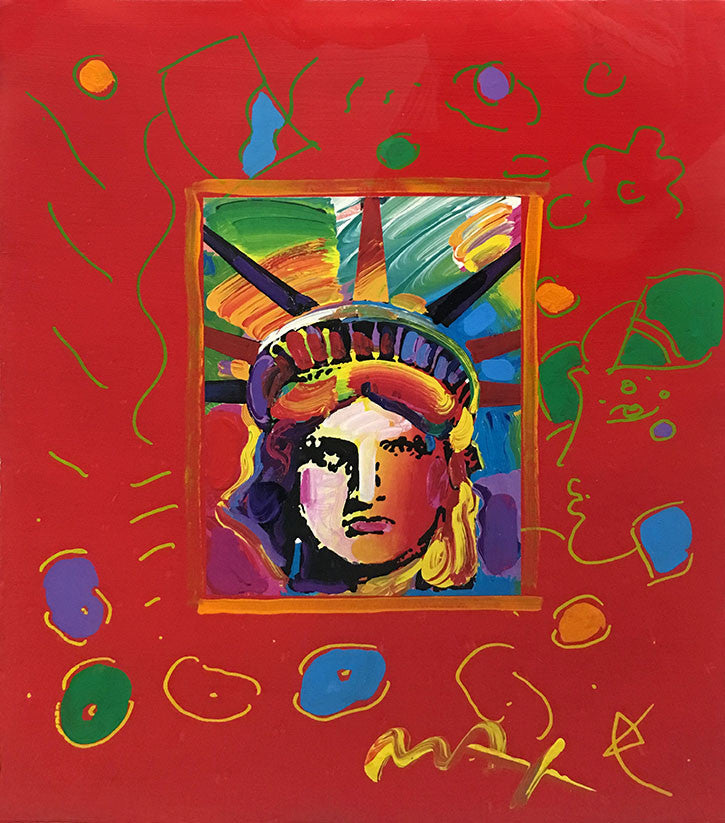Liberty Head III (Overpaint) by Peter Max, mixed media on paper — detail 2