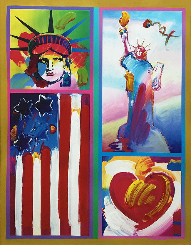 Patriotic Series: Two Liberties (Overpaint) by Peter Max, mixed media on paper