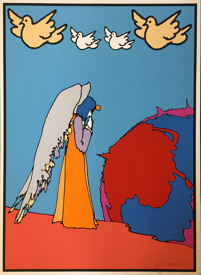 Prostrations (1970'S) by Peter Max, 1971 serigraph on paper, black frame included