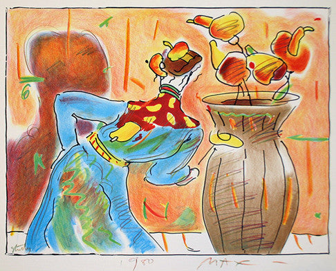 Robed Man and Vase by Peter Max, 1980 hand embellished lithograph on paper