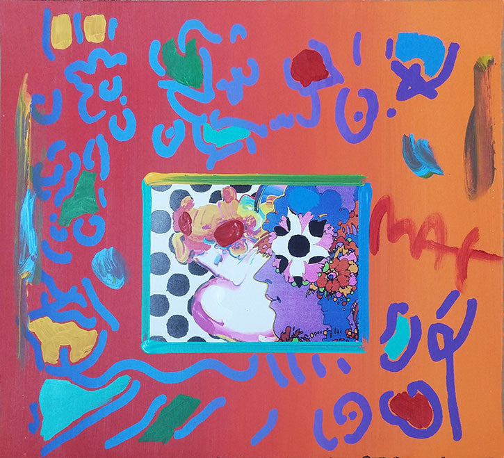 Three Faces (Overpaint) by Peter Max, 1998 mixed media on paper