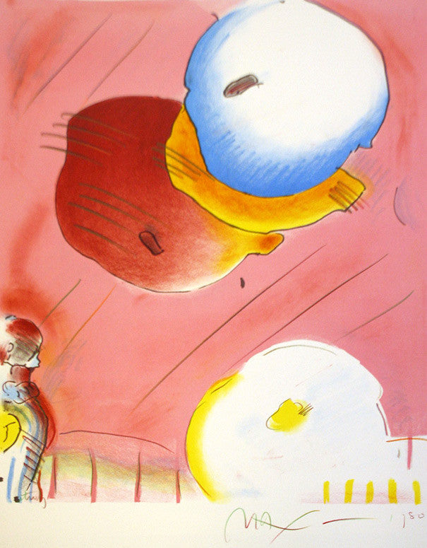 Two Floating by Peter Max, 1980 hand embellished lithograph on paper