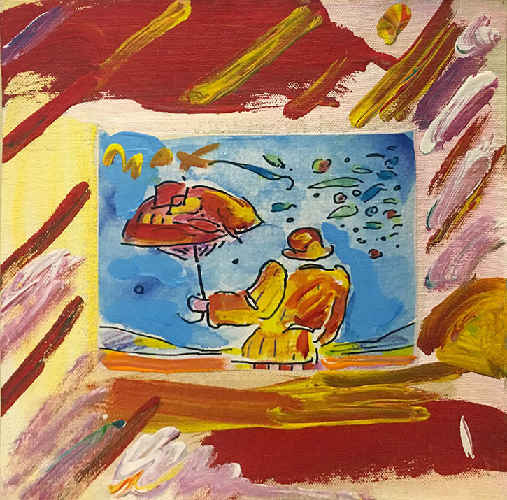 Untitled (Umbrella Man) by Peter Max, acrylic on canvas — detail 2
