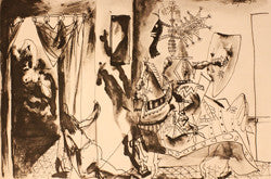 Chevalier En Armure, Page Et Femme Nue by Marina Picasso, 1982 lithograph on Arches paper
