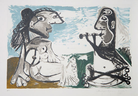 Femme Assise Et Joueur De Flute by Marina Picasso, lithograph