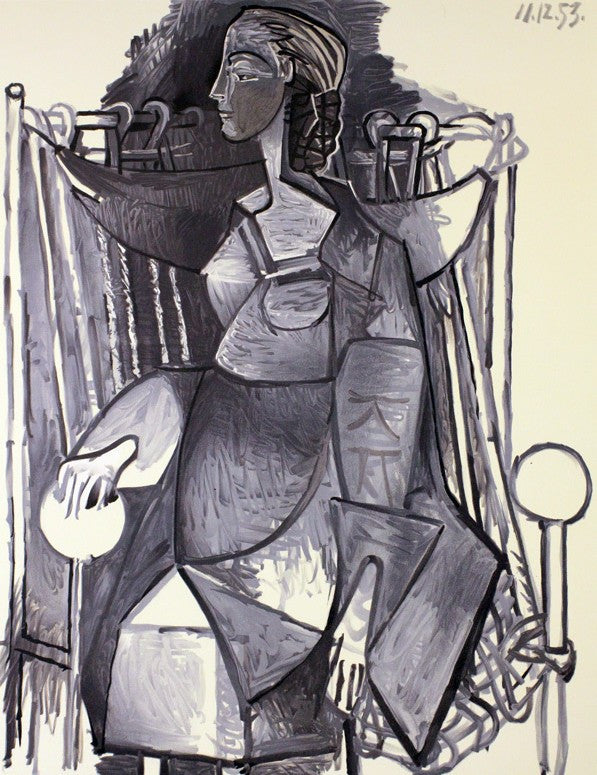 Femme Assise Dans Un Fauteuil Tresse by Marina Picasso, 1982 lithograph on Arches paper