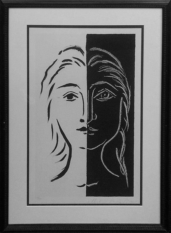 Portrait En Deux Parties Noire Et Blanche by Marina Picasso, 1979 lithograph on Arches paper