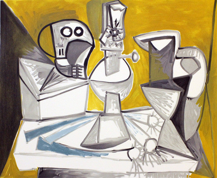 Tete De Mort, Lampe, Cruches Et Poireaux by Marina Picasso, 1982 lithograph on Arches paper