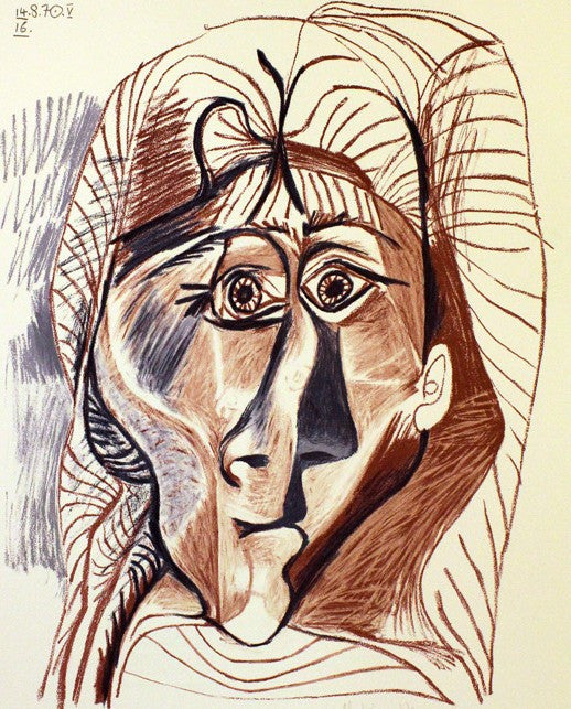 Visage De Femme De Face by Marina Picasso, 1982 lithograph on Arches paper