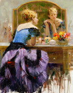 By the Mirror by Pino, hand embellished giclee on canvas