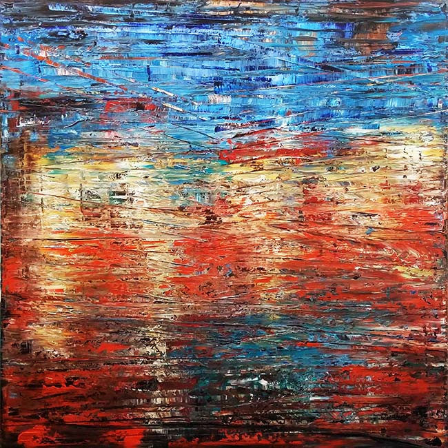Blue Yellow Red Abstract (Q22) by Al Razza, 2014 oil on canvas