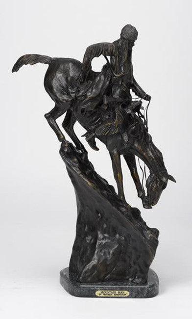 Mountain Man by Frederic Remington (After) by Artists Misc., patina bronze with marble base