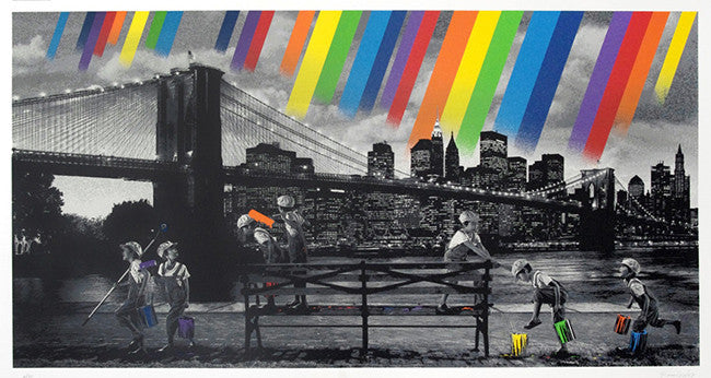 Brooklyn Bridge by Roamcouch, 20 color screen print on cotton100% 300gsm paper