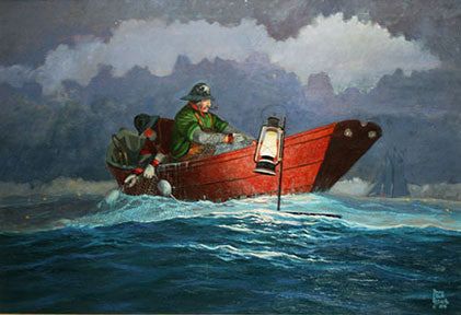 Setting the Gill Net Lanterns by Bruce Elliot Roberts, 1974 acrylic on canvas