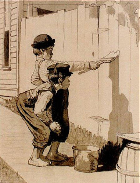 WHITE WASHING THE FENCE BY NORMAN ROCKWELL