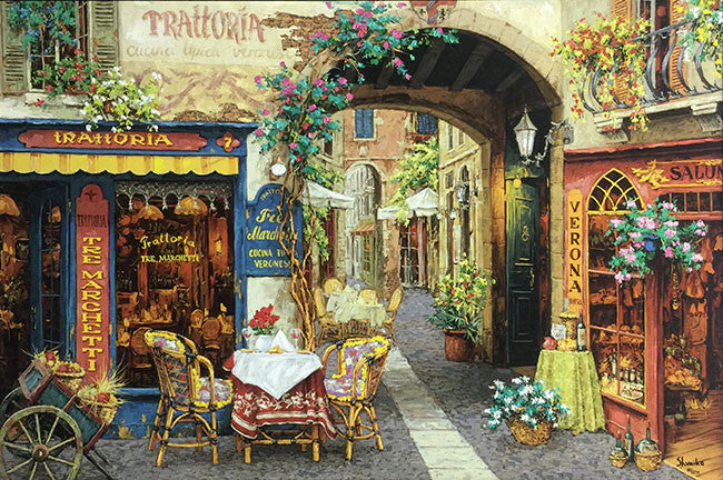 Trattoria Tre Machetti by Viktor Shvaiko, 2008 hand embellished serigraph on canvas