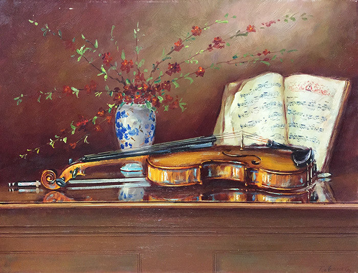 Musical Still Life by Takacs, oil on board