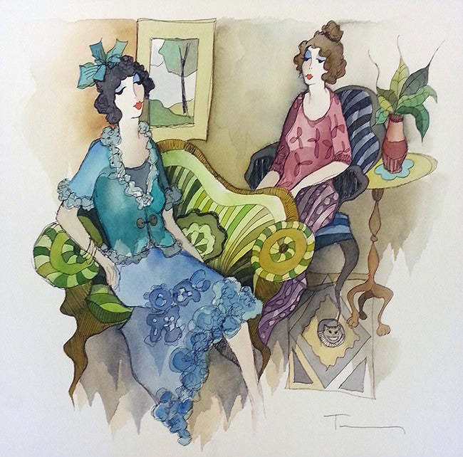 Night Out (Watercolor) by Izchak Tarkay, watercolor on paper