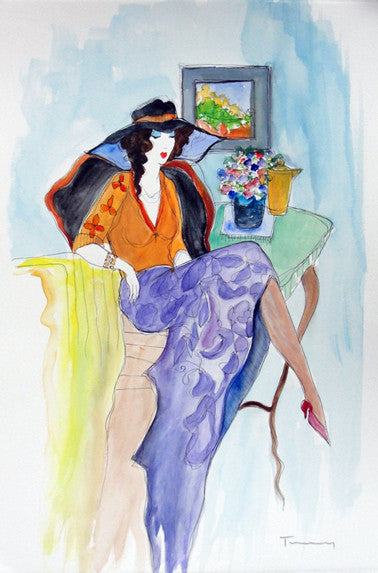 Purple Skirt (Watercolor) by Izchak Tarkay, 1992 watercolor on wove paper — detail 2