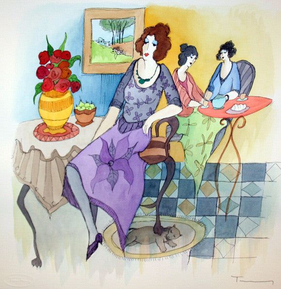 Sitting with Roses (Watercolor) by Izchak Tarkay, watercolor on paper