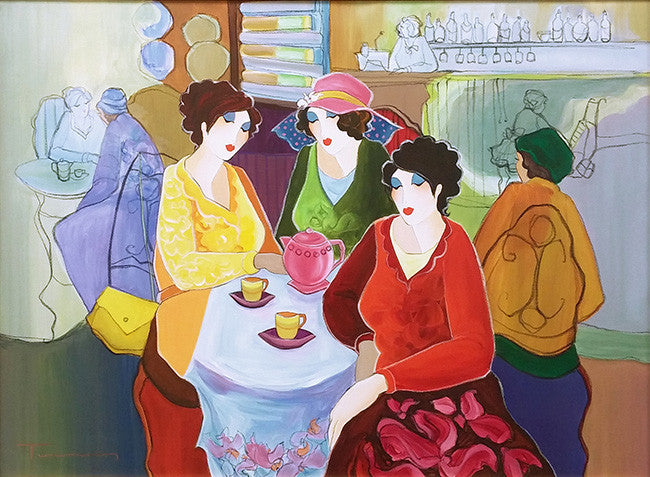 Tea Time by Itzchack Tarkay, acrylic on canvas